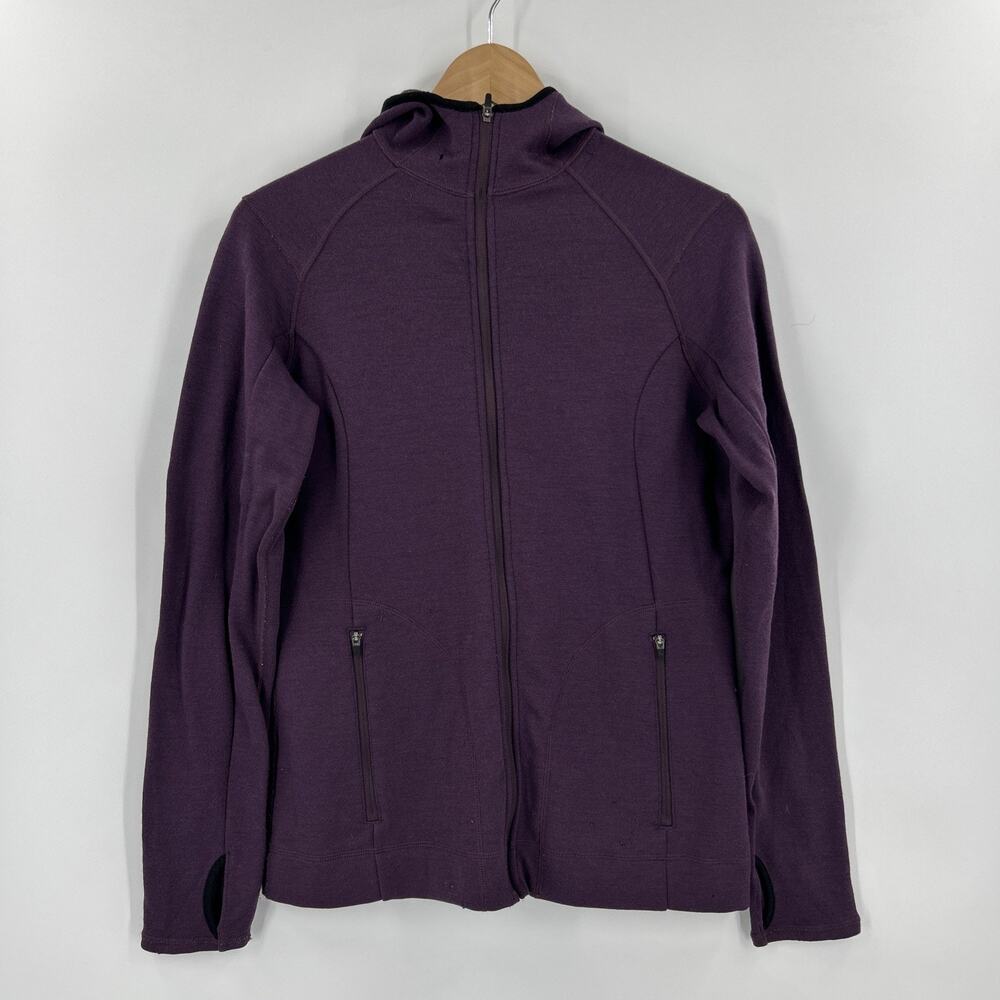 Ibex 100% Merino Wool Full Zip Jacket Womens Size M Hoodie Cardigan Purple